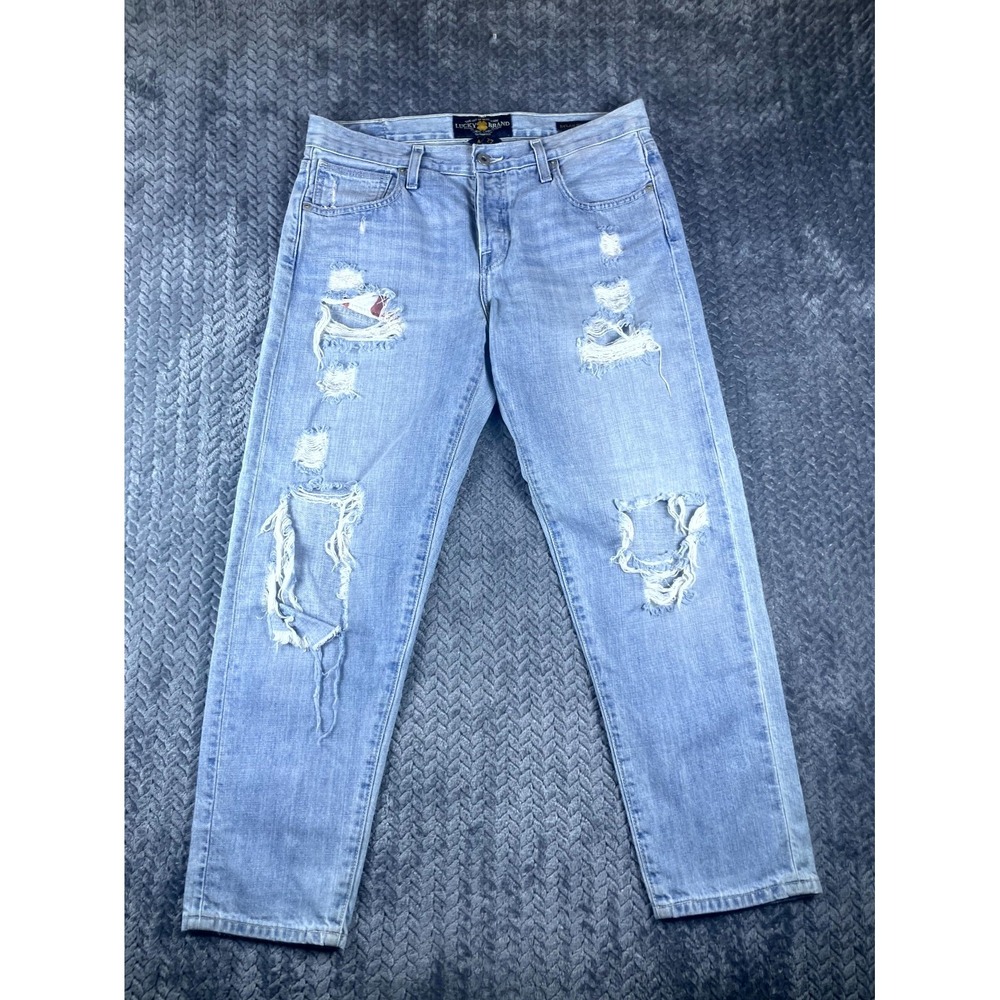 Lucky Brand Dylan Boyfriend Jeans Women 4/27 Blue Distressed Light Wash Straight
